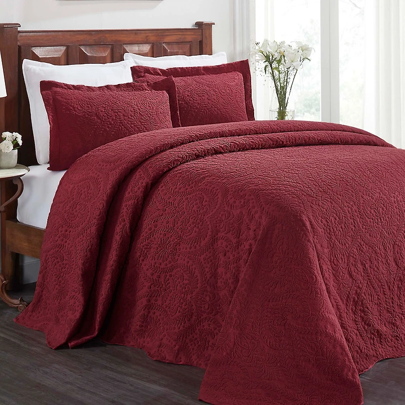 SUPERIOR® Aspen Scalloped Jacquard Floral Botanical Bedspread with Sham