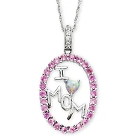 Lab Created Pink & White Sapphire "I Heart Mom" Pendant Necklace