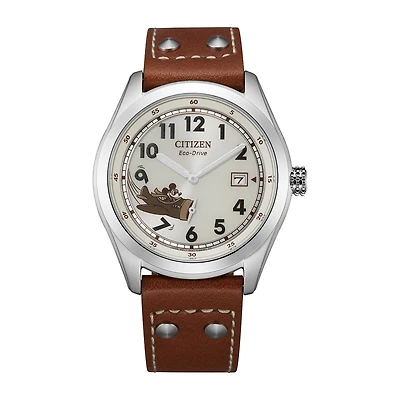 Citizen Mickey Aviator Mickey Mouse Mens Brown Leather Strap Watch Bv1088-08w