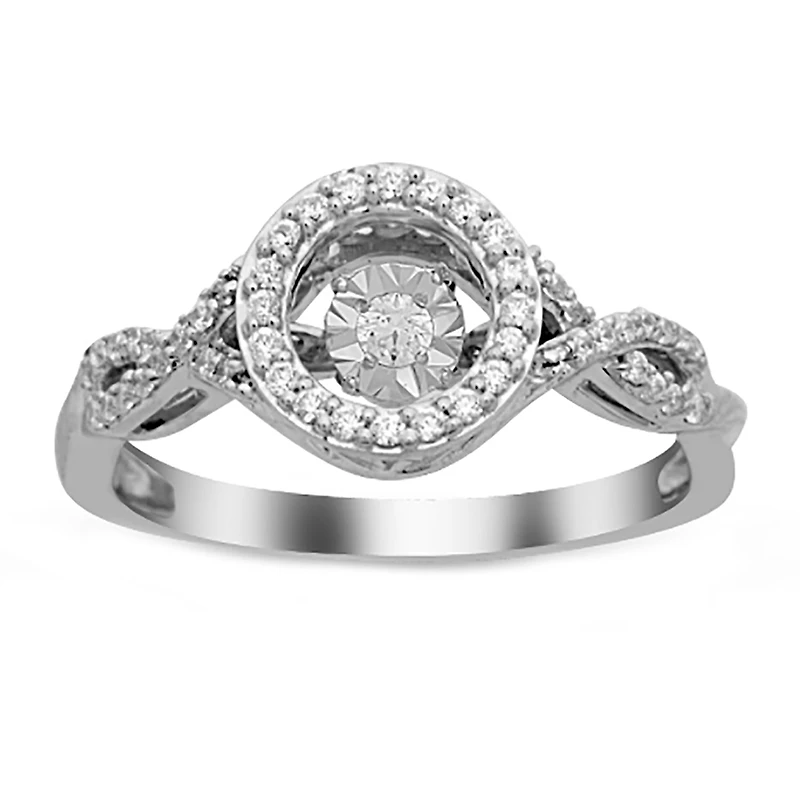 Womens 1/4 CT. T.W. Natural White Diamond Sterling Silver Round Halo Side Stone Cocktail Ring