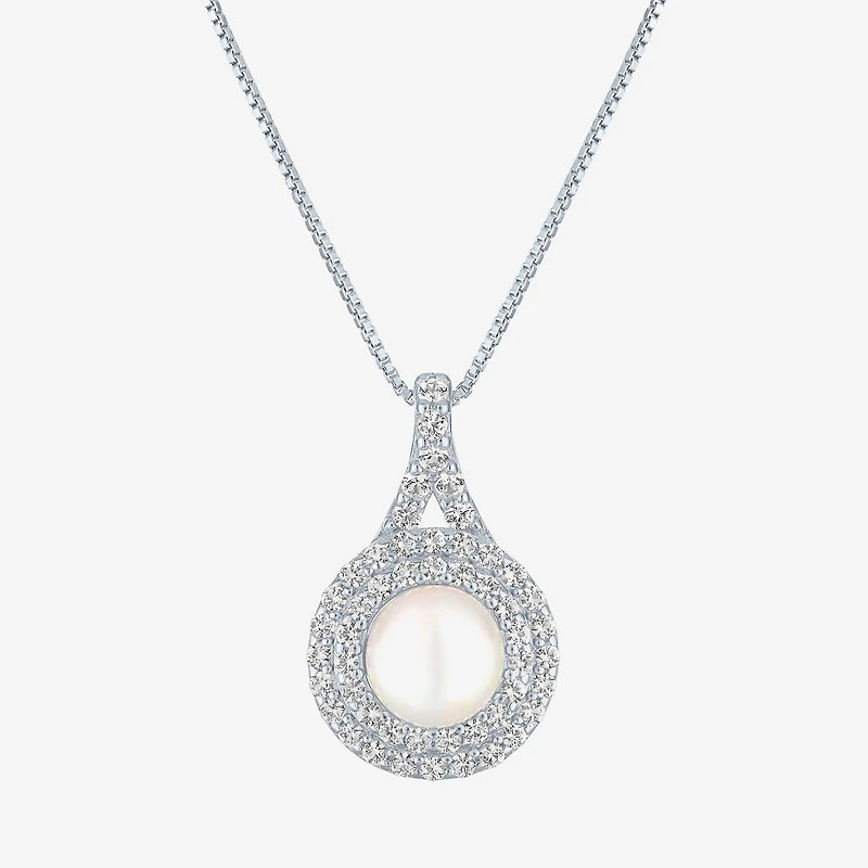Gemstone & Lab-Created White Sapphire Sterling Silver Halo Pendant Necklace