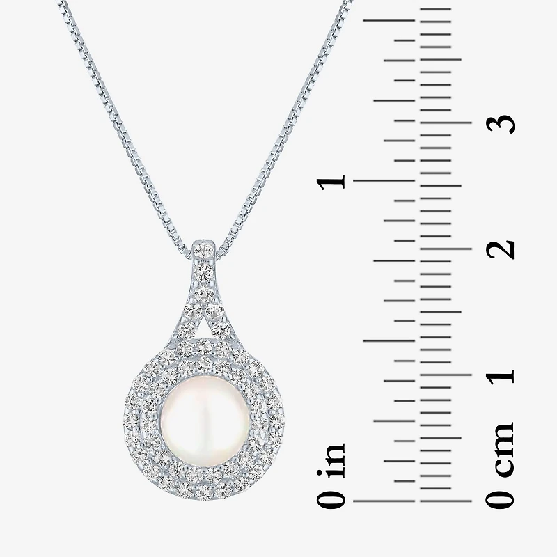 Gemstone & Lab-Created White Sapphire Sterling Silver Halo Pendant Necklace