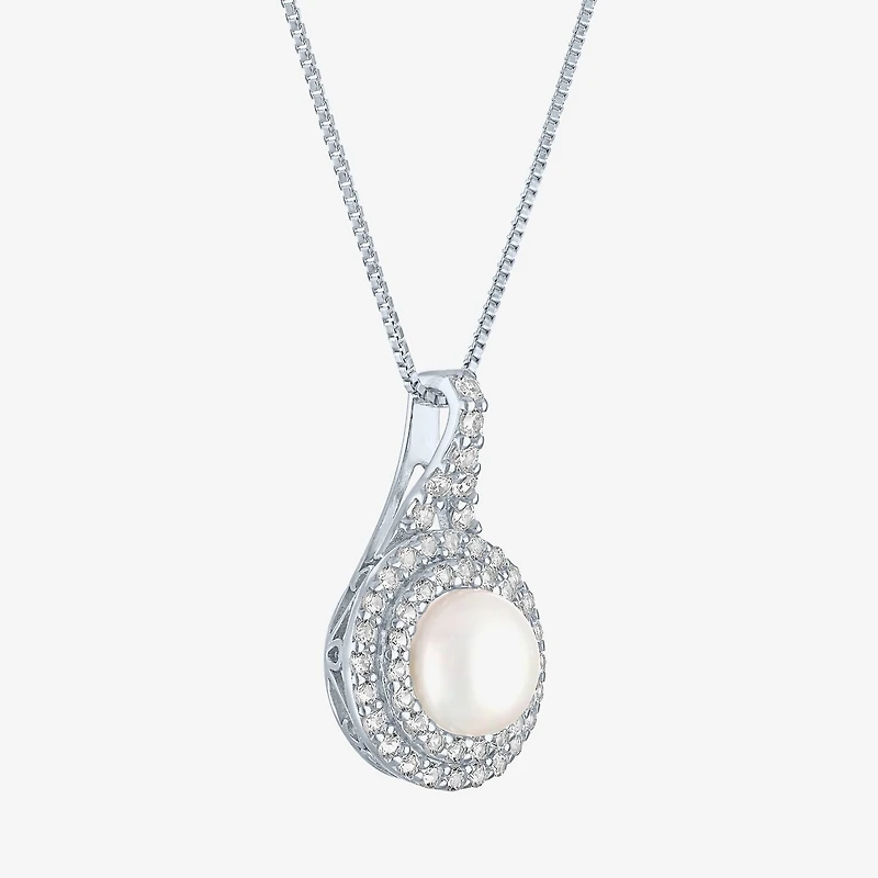 Gemstone & Lab-Created White Sapphire Sterling Silver Halo Pendant Necklace