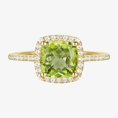 Womens Gemstone 14K Gold over Silver Cushion Halo Side Stone Cocktail Ring