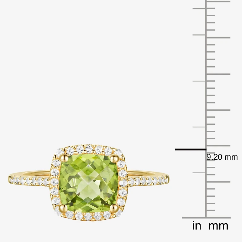 Womens Gemstone 14K Gold over Silver Cushion Halo Side Stone Cocktail Ring