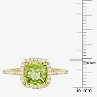 Womens Gemstone 14K Gold over Silver Cushion Halo Side Stone Cocktail Ring