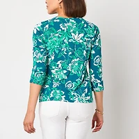 Liz Claiborne Womens Keyhole Neck 3/4 Sleeve Blouse