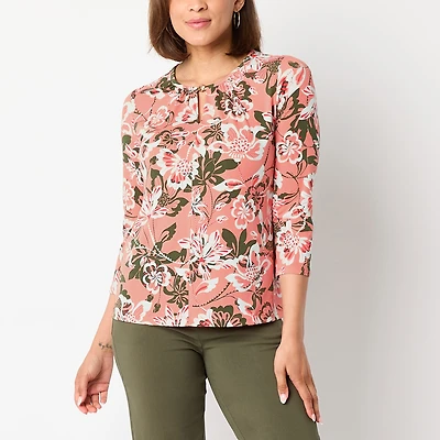 Liz Claiborne Womens Keyhole Neck 3/4 Sleeve Blouse
