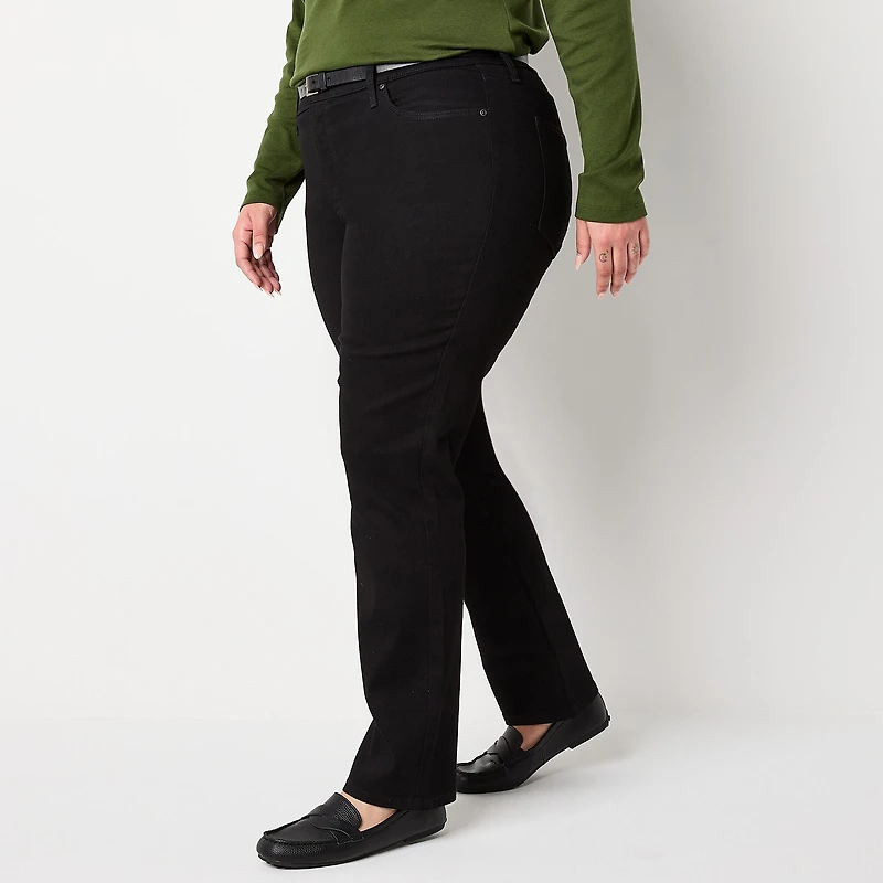 St. John's Bay Womens Mid Rise Secretly Slender Stretch Fabric Straight Leg Jean