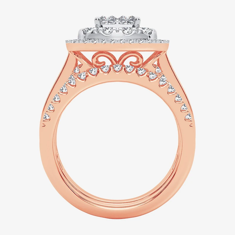 Limited Edition! Womens 1 CT.T.W. Natural Diamond 10K or 14K Gold Cushion Halo Bridal Set