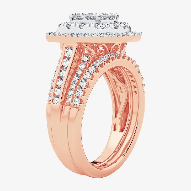 Limited Edition! Womens 1 CT.T.W. Natural Diamond 10K or 14K Gold Cushion Halo Bridal Set