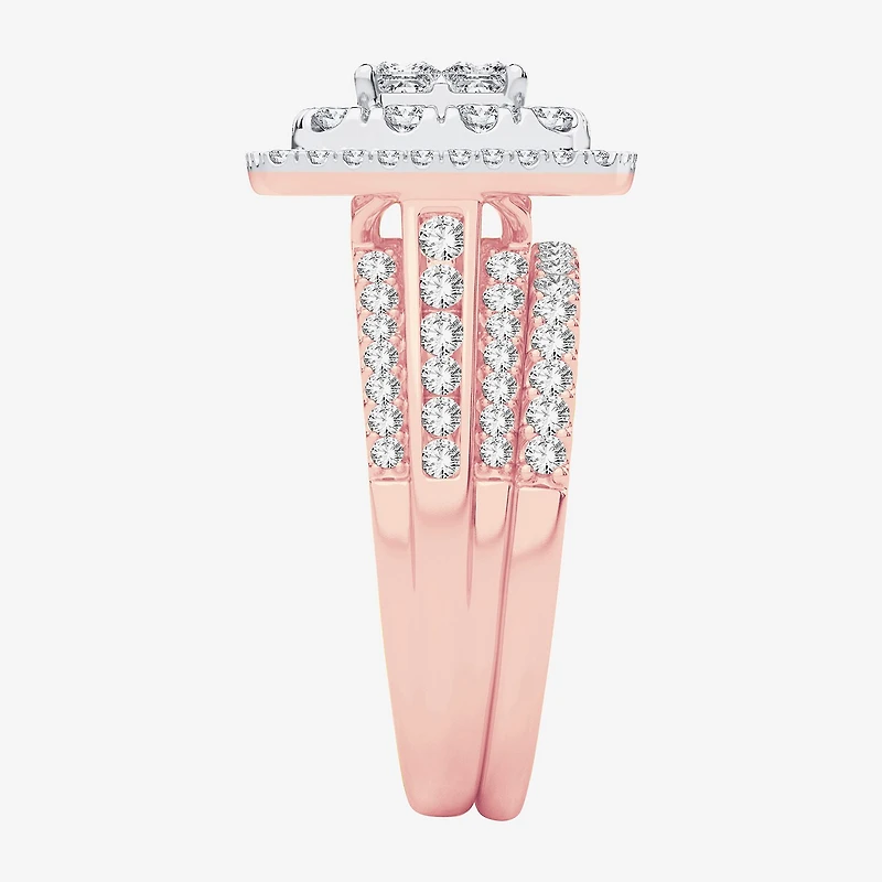 Limited Edition! Womens 1 CT.T.W. Natural Diamond 10K or 14K Gold Cushion Halo Bridal Set
