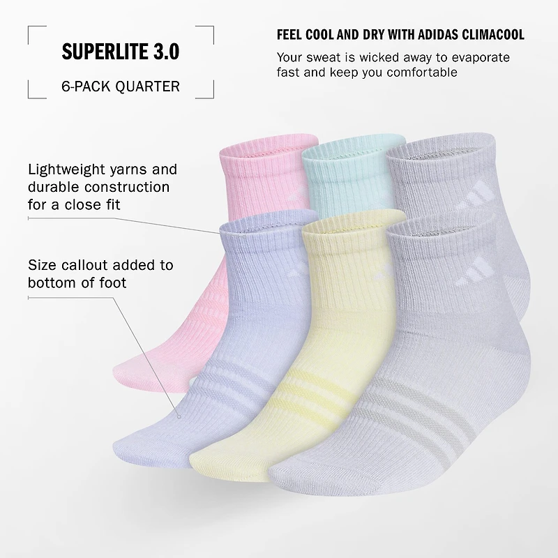 adidas Big Kid Girls 6 Pair Quarter Ankle Socks