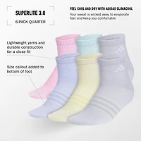 adidas Big Kid Girls 6 Pair Quarter Ankle Socks