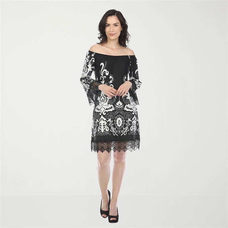 White Mark Bell Sleeve Off Shoulder Womens Straight Neck 3/4 Sheath Dress