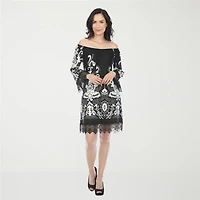 White Mark Bell Sleeve Off Shoulder Womens Straight Neck 3/4 Sheath Dress