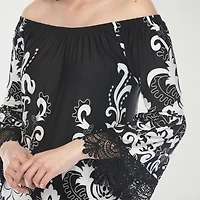 White Mark Bell Sleeve Off Shoulder Womens Straight Neck 3/4 Sheath Dress