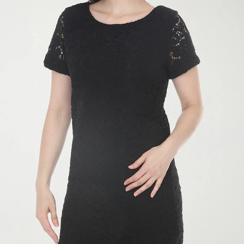 White Mark Lace Womens Round Neck Short Sleeve Shift Dress