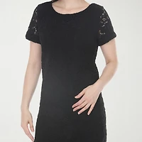 White Mark Lace Womens Round Neck Short Sleeve Shift Dress