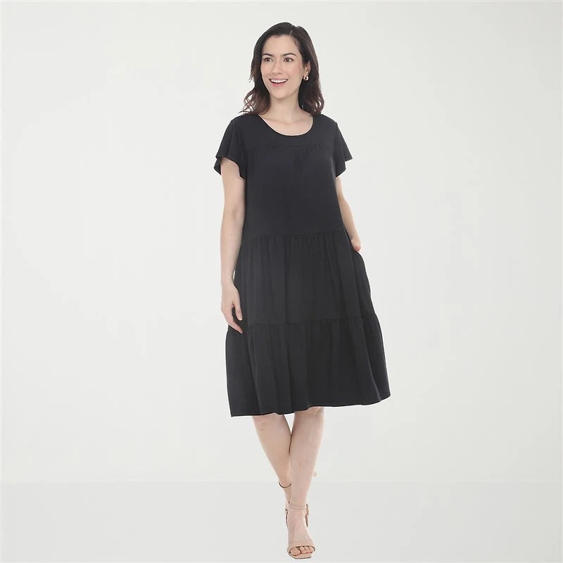 White Mark Ruffle Tiered Womens Scoop Neck Short Sleeve A-Line Dress