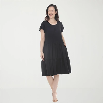 White Mark Ruffle Tiered Womens Scoop Neck Short Sleeve A-Line Dress