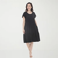 White Mark Ruffle Tiered Womens Scoop Neck Short Sleeve A-Line Dress