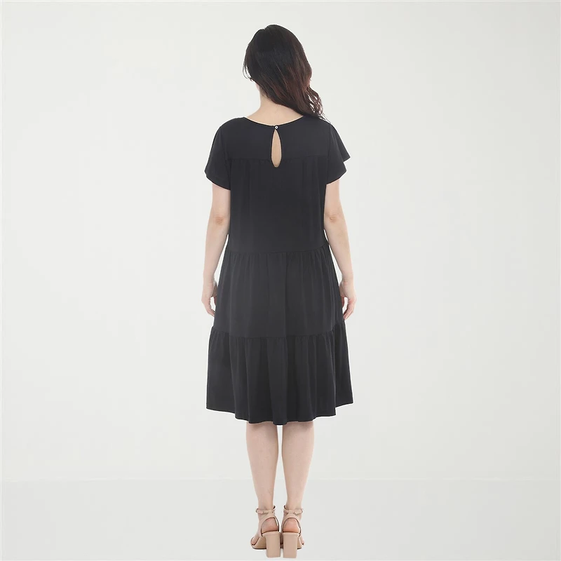 White Mark Ruffle Tiered Womens Scoop Neck Short Sleeve A-Line Dress