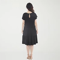 White Mark Ruffle Tiered Womens Scoop Neck Short Sleeve A-Line Dress