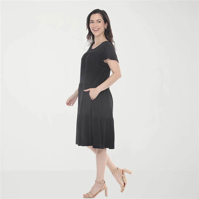 White Mark Ruffle Tiered Womens Scoop Neck Short Sleeve A-Line Dress