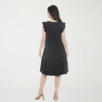 White Mark Button Front Womens Short Sleeve Swing Dresses