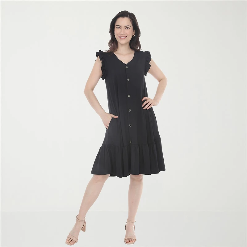 White Mark Button Front Womens Short Sleeve Swing Dresses