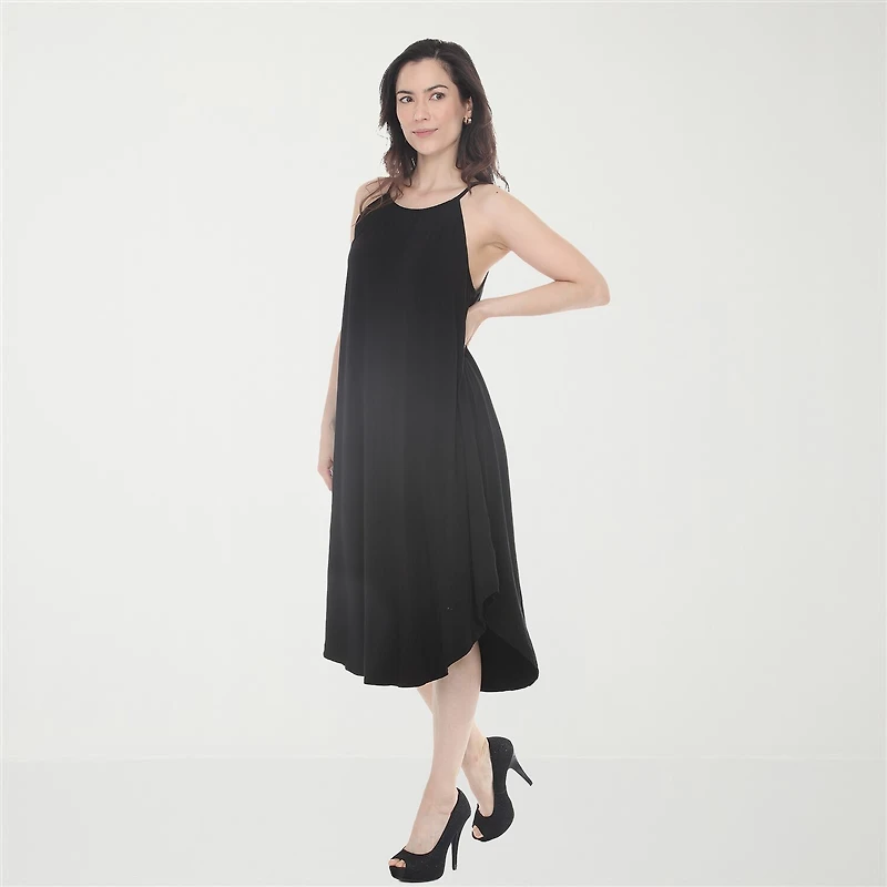 White Mark Halter Neck Womens Sleeveless Midi Swing Dresses