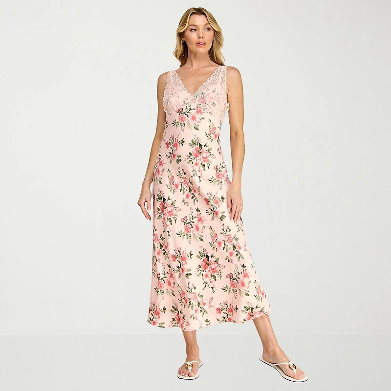 Trixxi Womens Sleeveless Floral Midi Slip Dress