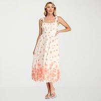 Trixxi Womens Midi Straight Neck Sleeveless Floral A-Line Dress
