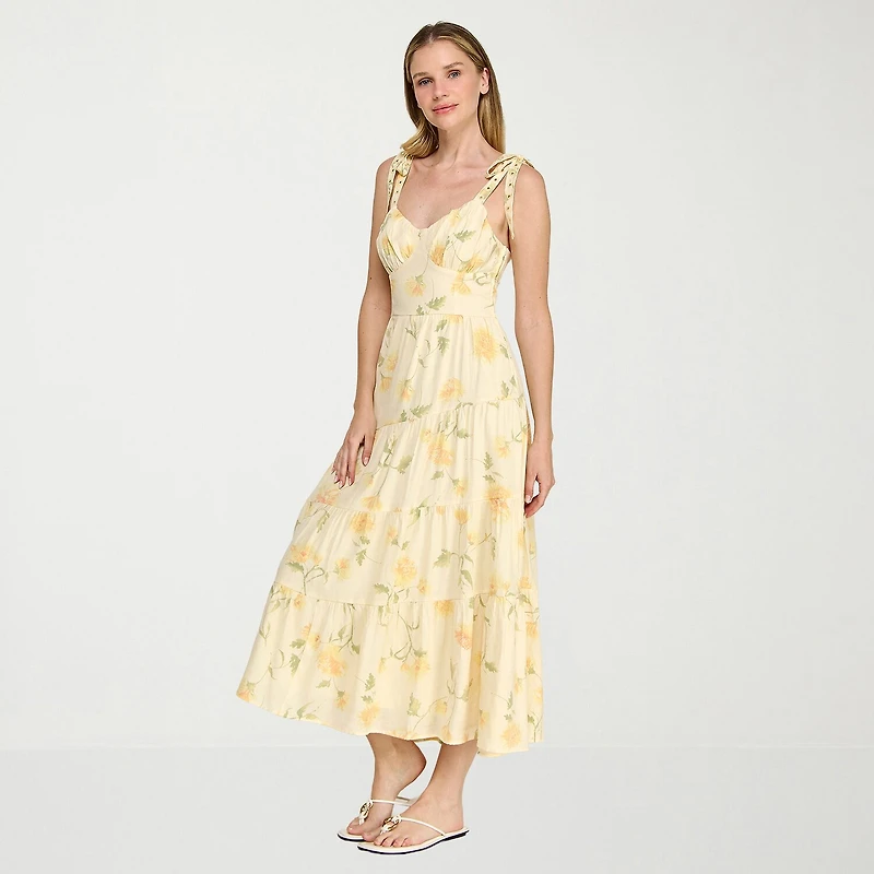 Trixxi Womens Juniors Sweetheart Neck Sleeveless Floral A-Line Dress