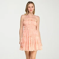 Trixxi Womens Juniors Straight Neck Sleeveless Floral Fit + Flare Dress