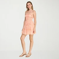 Trixxi Womens Juniors Straight Neck Sleeveless Floral Fit + Flare Dress