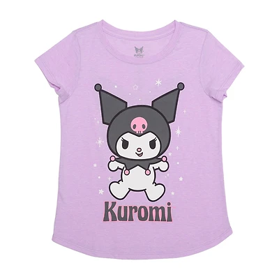 Little & Big Kid Girls Crew Neck Short Sleeve Regular Fit Kuromi Graphic T-Shirt