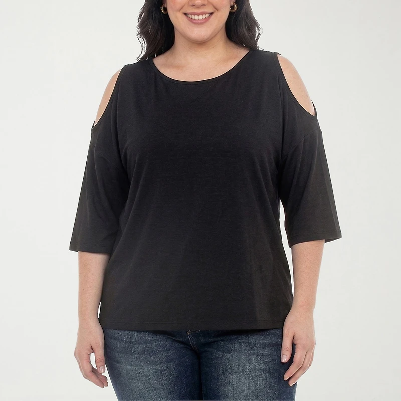 White Mark Plus Cold Shoulder Womens Scoop Neck 3/4 Sleeve Tunic Top