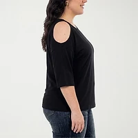 White Mark Plus Cold Shoulder Womens Scoop Neck 3/4 Sleeve Tunic Top