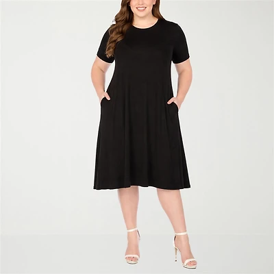 White Mark Tee Womens Plus Short Sleeve Midi Swing Dresses