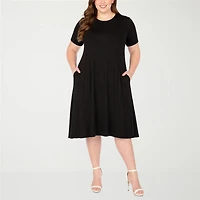 White Mark Tee Womens Plus Short Sleeve Midi Swing Dresses