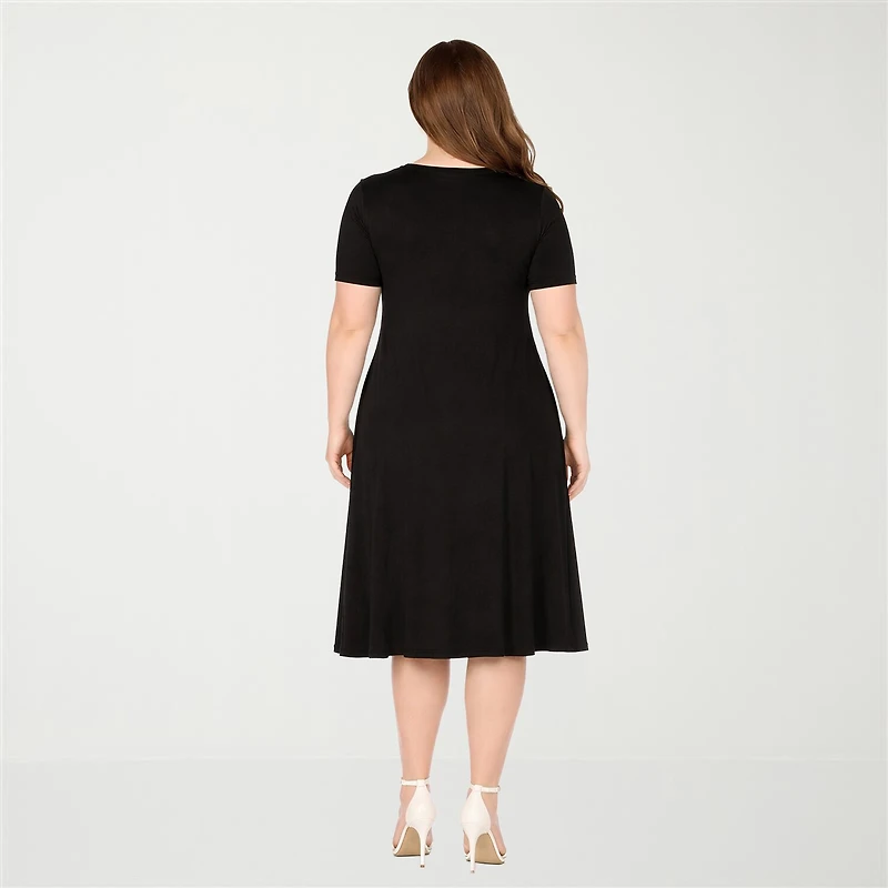 White Mark Tee Womens Plus Short Sleeve Midi Swing Dresses