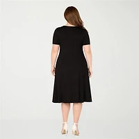 White Mark Tee Womens Plus Short Sleeve Midi Swing Dresses