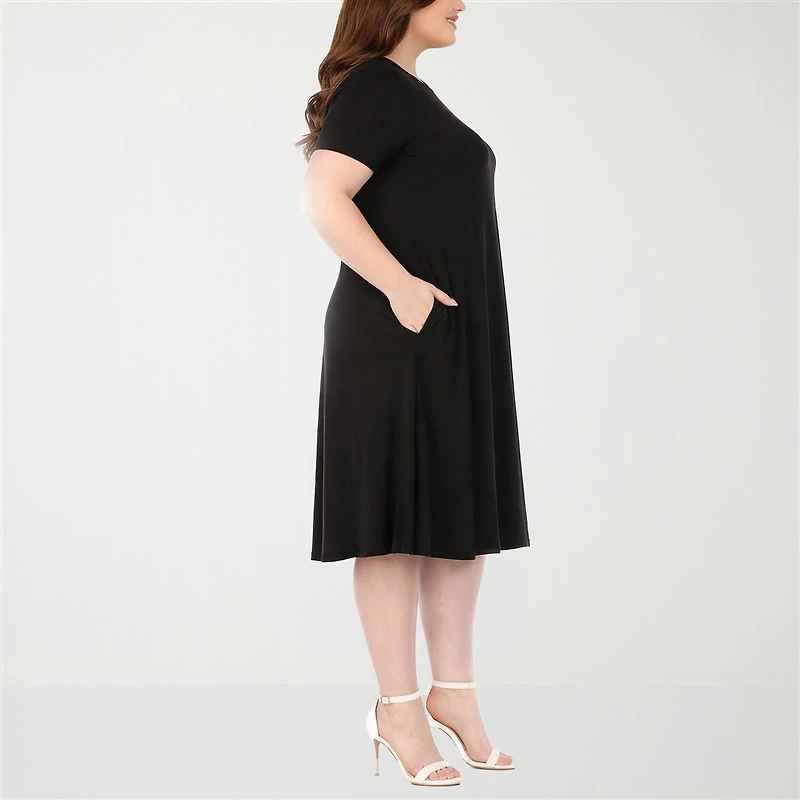 White Mark Tee Womens Plus Short Sleeve Midi Swing Dresses