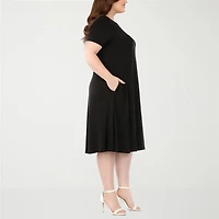 White Mark Tee Womens Plus Short Sleeve Midi Swing Dresses