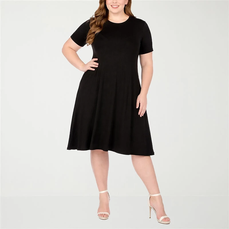White Mark Tee Womens Plus Short Sleeve Midi Swing Dresses