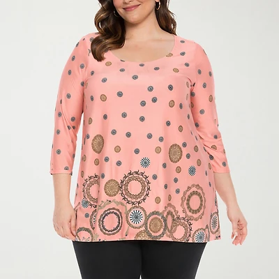White Mark Plus Printed Womens Scoop Neck 3/4 Sleeve Tunic Top