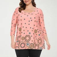White Mark Plus Printed Womens Scoop Neck 3/4 Sleeve Tunic Top