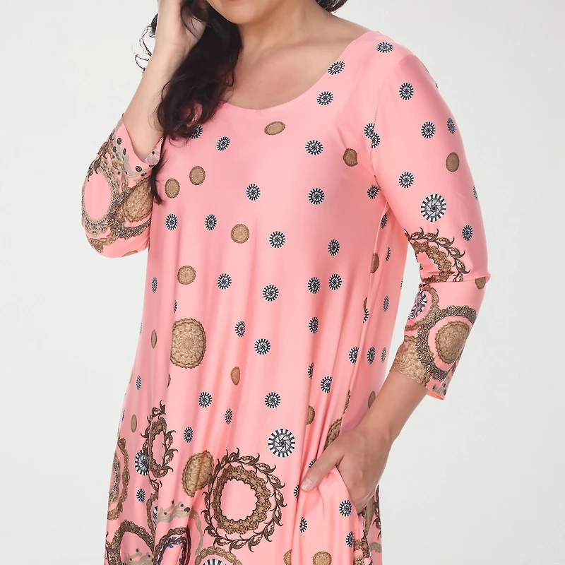 White Mark Plus Printed Womens Scoop Neck 3/4 Sleeve Tunic Top